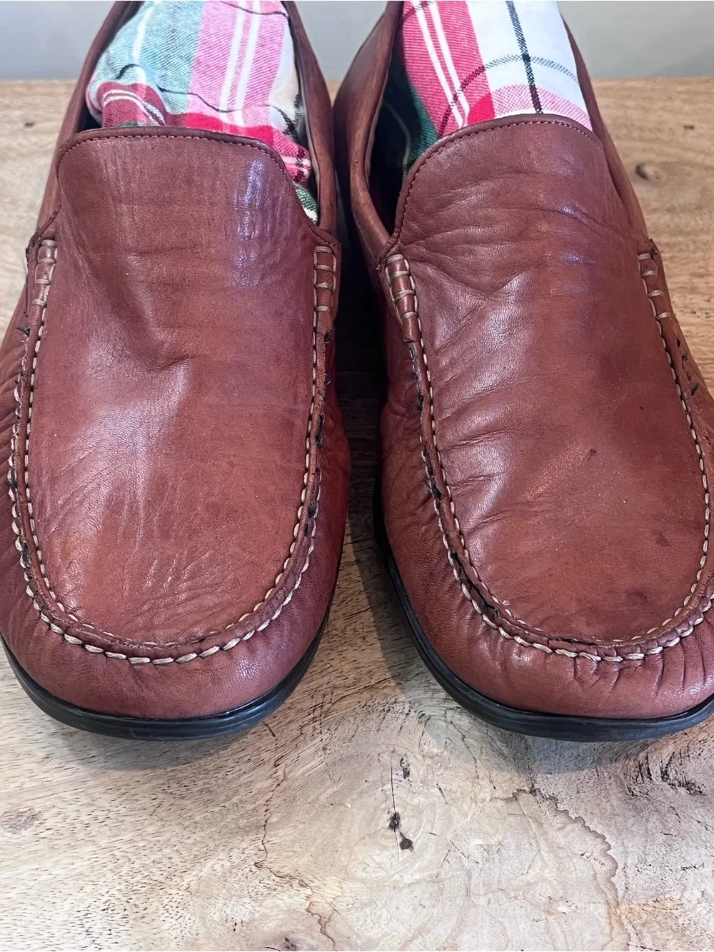 Johnston & Murphy Sheepskin Chestnut Brown Butter Soft Leather Loafers RL